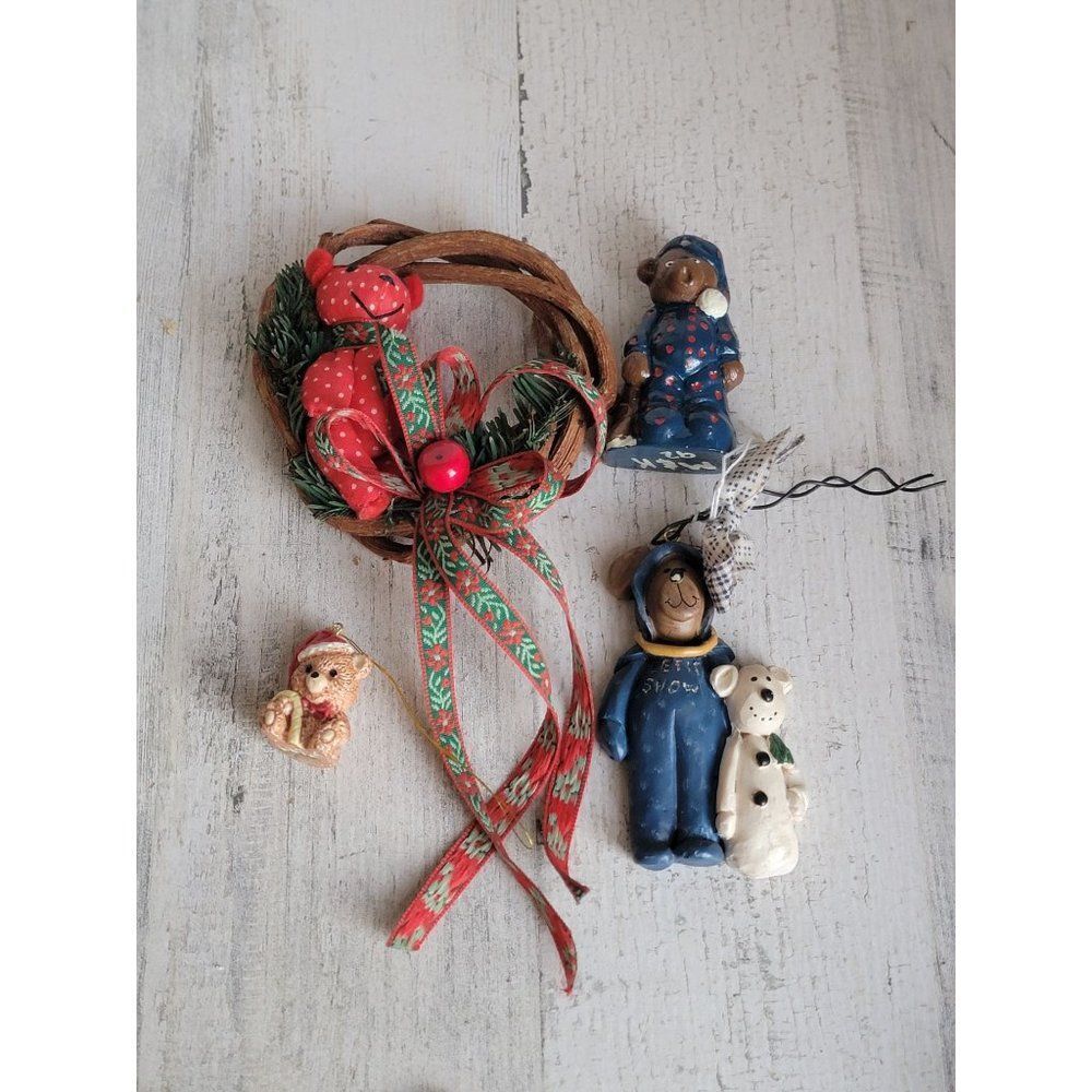 Teddy bear wreath ornament variety snowman Santa hat Xmas set